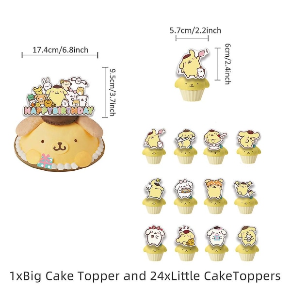 Pom Purin-tema bursdagsfestutstyr inkludert bannerballongsett Kake Cupcake Toppers dekorasjonssett