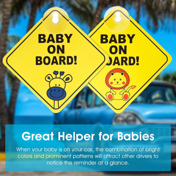 2-pack baby -ombord-bilklistermärken med sugkoppar, återanvändbar baby -ombord-bilfönsterdekal