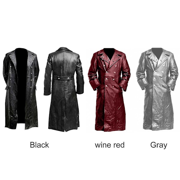 Tysk Klassisk Officer Ww2 Militär Uniform Svart Läder Trenchcoat Black XXL