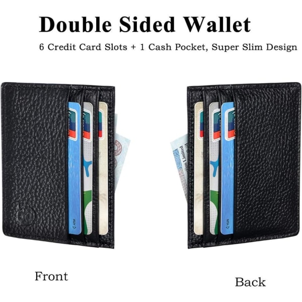 Läderkorthållare, Kreditkortshållare, Läderplånbok, Ultratunn plånbok Läderplånbok present, unisex, svart