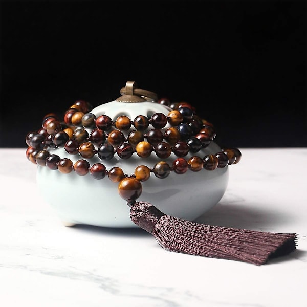 2024,108 Mala Pärlhalsband, 8mm Natursten Tibetanska Böner Pärlor, Yoga Meditations Pärlhalsband, Handgjorda