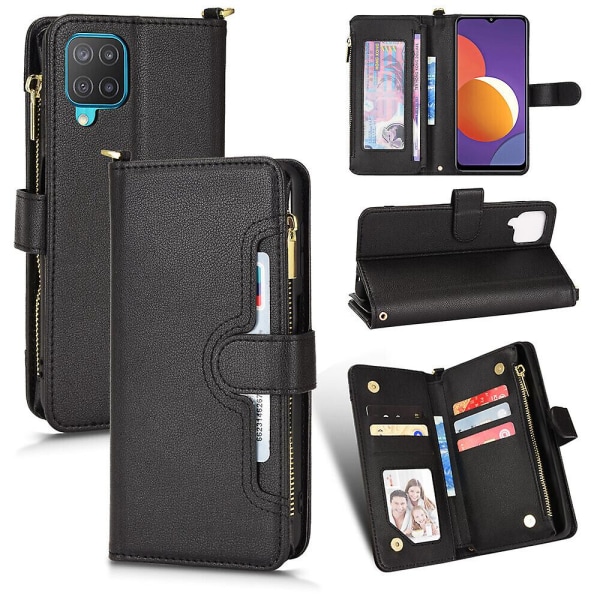 Etui til Samsung Galaxy A12/m12 Cover Lanyard Skulderrem & Håndrem Lynlås Magnetisk Pung Etui Black A