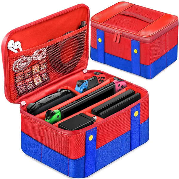 Waterproof Bag with Large Capacity, Protective Case for Nintendo Switch Console, Gamepad, Cable Accessories, Switch Bag Red (25*20*13cm)