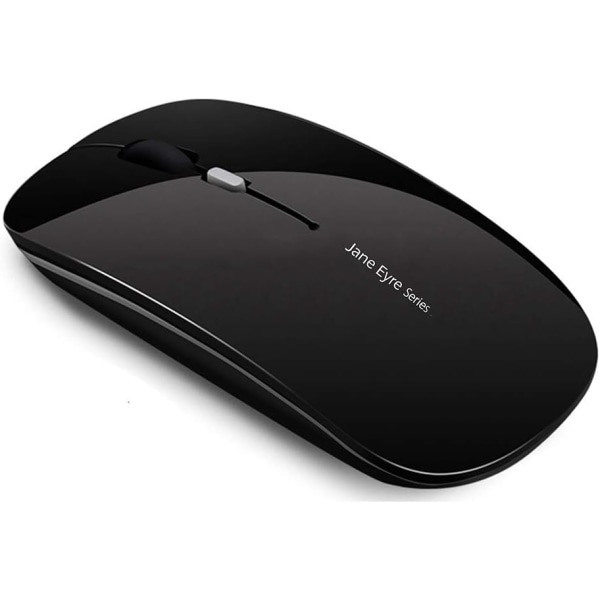 Genopladelig trådløs mus, ultratynd optisk mus Quiet 1600 DPI Justerbar trådløs mus til computer, pc, bærbar computer, MacBook (sort)