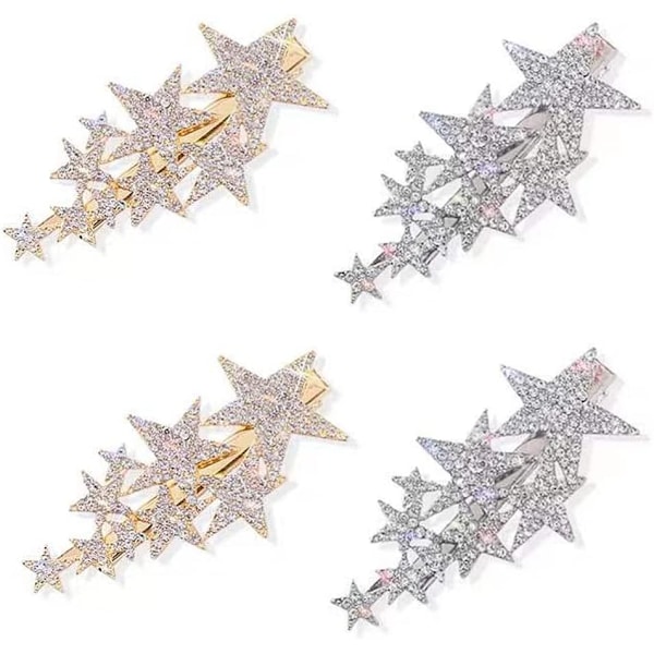 4 Pcs Star Hairpins Five Pointed Star Hairpins Elegant Star Duckbill Clips Bride Wedding Hair Clips for Women Girls