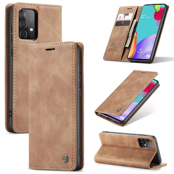 Ledertelefonveske med kobberspenne for Samsung Galaxy A52 5G Brown