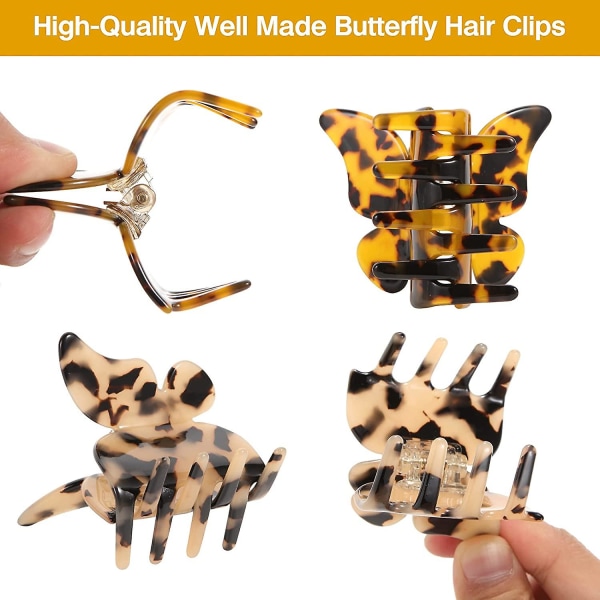 Fjärilsklämmor för hår, små klämmor för fjärilshårklämmor för kvinnor och flickor med celluloid print, 4-färgsklämma för hårklor tillgängligt (4 förpackningar)
