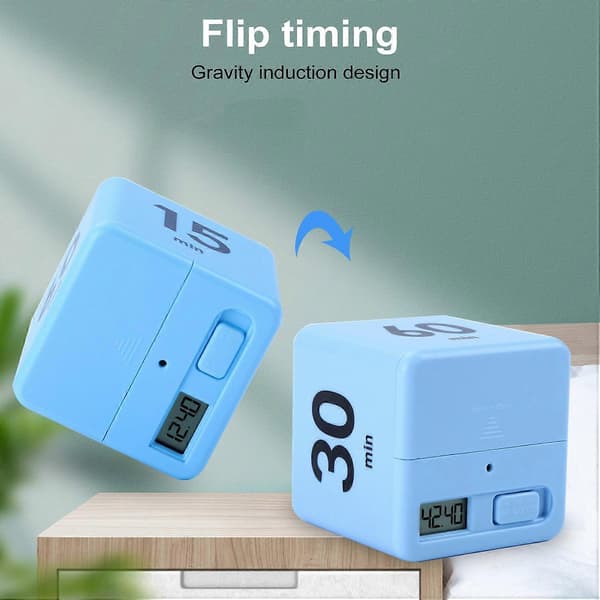 Kube-timer 15/20/30/60 minutter nedtelling rotasjonstimer for oppgaver, arbeid, studier, kjøkken, stille alarm Blue A