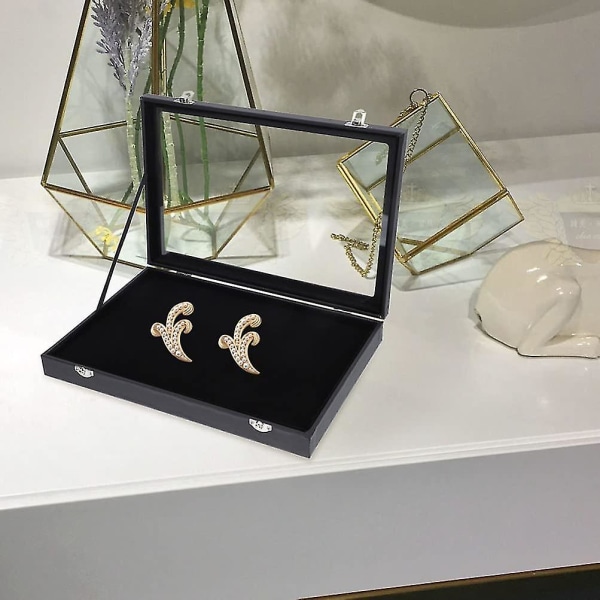 Brosche Opbevaringsdisplay Med Glas Top Pin Display Box Smykkeæske Organizer Stable Smykkebakke Til Brystpin Brosche Samleobjekter Sort