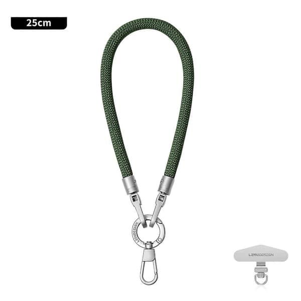 LEEU DESIGN 25 cm Telefon Håndledsrem 6 mm Polyester Tyverisikring Snor Charm med Sølv Tether Tab Multicolor Blackish Green