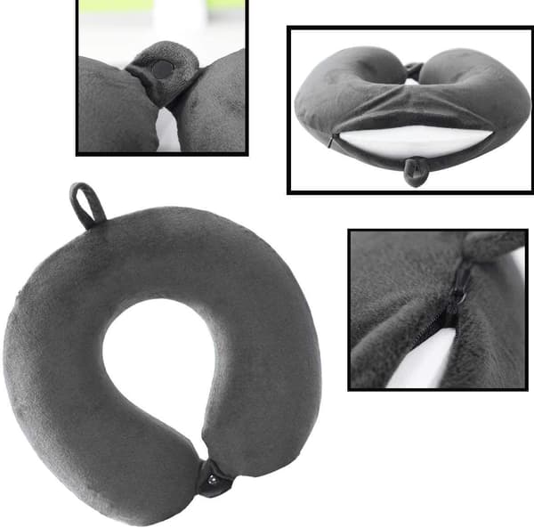 Travel Pillow - Memory Foam Neck Pillow Support Pillow, Luxurious Compact & Lightweight Quick Pack for Camping, Sleeping Rest Pillow (Grey)-FF-