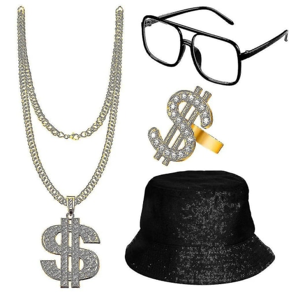 80'er/90'er Rapper Kostume Kit med Et Hat Solbriller og kæde
