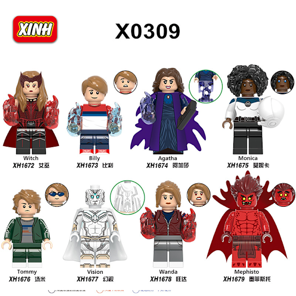 Rakennuspalikat Xinhong X0309 Avengers-sarja Tommy Wanda kokoonpantavat hiukkaset opettavaiset rakennuspalikat