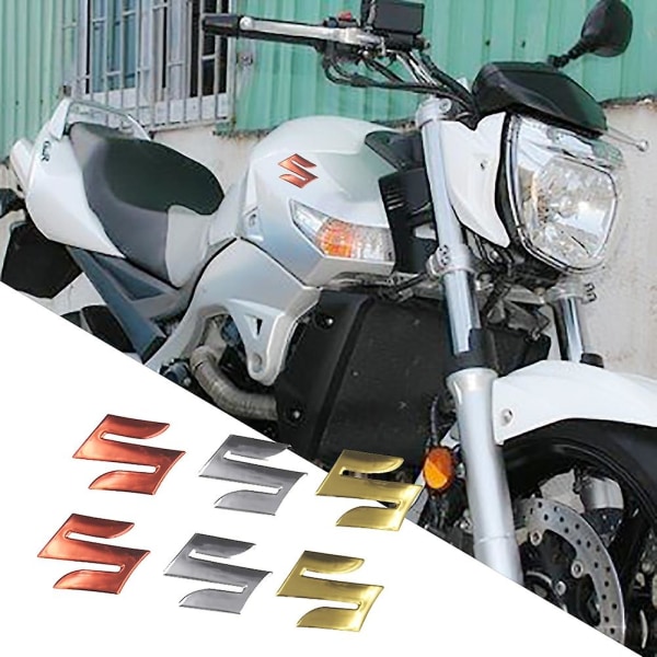 2 stk/sett S-logo 3d motorsykkel kroppsdekor Styling-dekor klistremerke for Suzuki Mengxi Silver