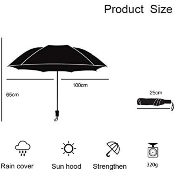 Nattstjernehimmel sammenleggbar paraply dobbelt lag vindtett anti UV solbeskyttelse 100CM kompakt reiseparaply for kvinner menn