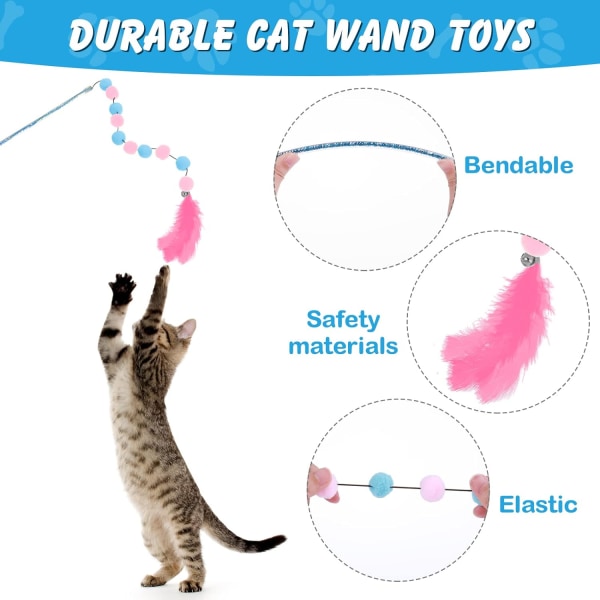 Pack Cat Wands - Interaktive fjærleker med klokke for innekatter - Morsomme katteleker Katteleker for lek og trening