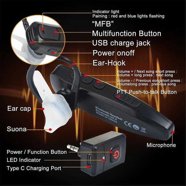 Walkie Talkie Trådlöst Bluetooth PTT-headset Öronpropp Händerfri K-kontakt för mikrofonheadset Adap