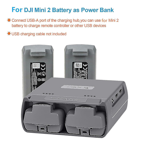 DJI Mini 2/Mini SE -akulle tarkoitettu kaksisuuntainen latausasema, lataa kaksi akkua USB:llä