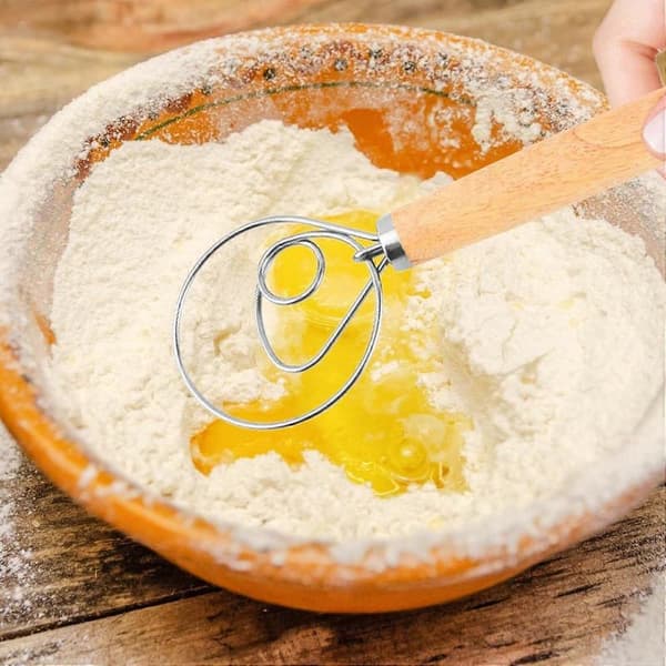 Dansk Deigkrok Rustfritt Stål Brødkrok med Trehåndtak Mikserverktøy for Baking