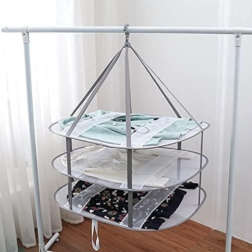 3-tier drying rack for sweaters, hanging clothes dryer, laundry net drying rack, foldable Grey