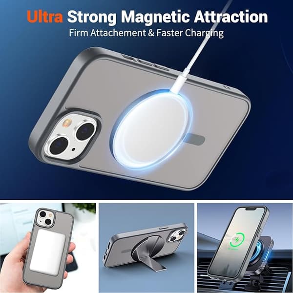 SUPFINE Magnetic Case for iPhone 14pro, MagSafe Compatible, Military Grade Protection, Slim Matte Translucent Shockproof Case, Grey iphone14pro gray