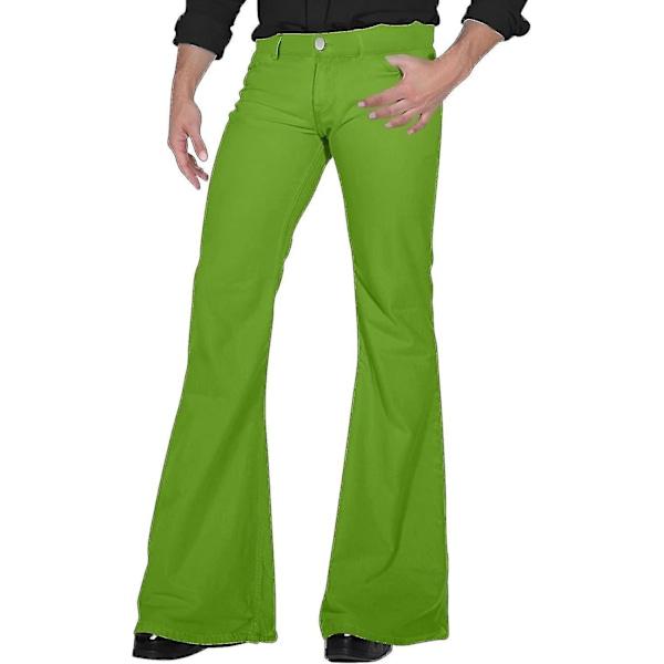 70'er Disco Bukser til Mænd Herre Bell Bottom Jeans Bukser 60'er 70'er Bell Bottoms Vintage Denim Bukser Jeans til Mænd A004-green XX-Large