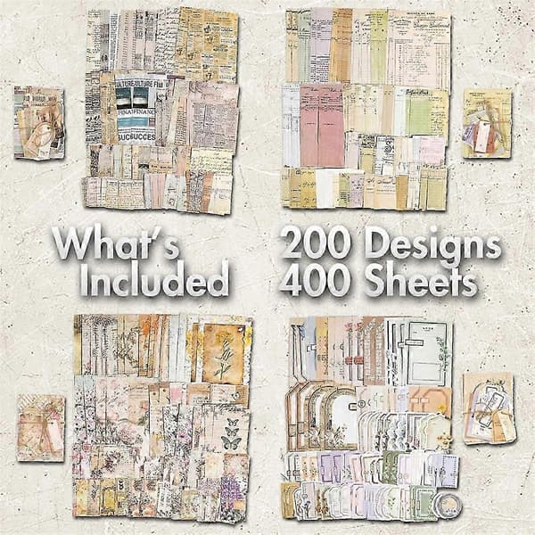 Scrapbookpapir, 400 ark til vintagehåndværk, planlægger, junkjournal