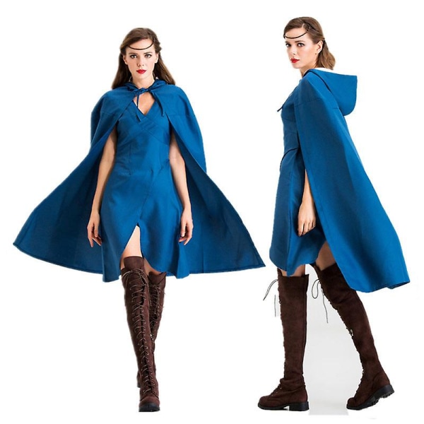 Mother Of Dragons Cosplay Daenerys Targaryen kostyme blå kjoler kappe komplett sett Halloween karneval kostyme for kvinner M
