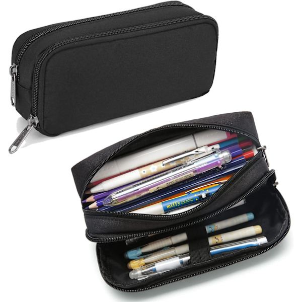 Penneetui til Studenter Piger Drenge Stor Kapacitet Voksen Pen Maker Penneetui Kontor Organizer Simpel Holdbar Multifunktionel Pennetaske Sort