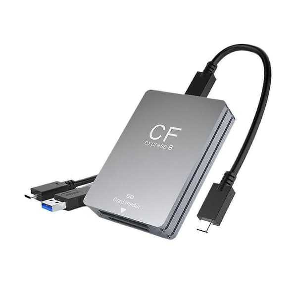 2 i 1 CFexpress Typ B SD-kortläsare CFexpress-läsare USB 3.2 10 Gbps Dubbla kortplatser med /A-kabel för silvergrå