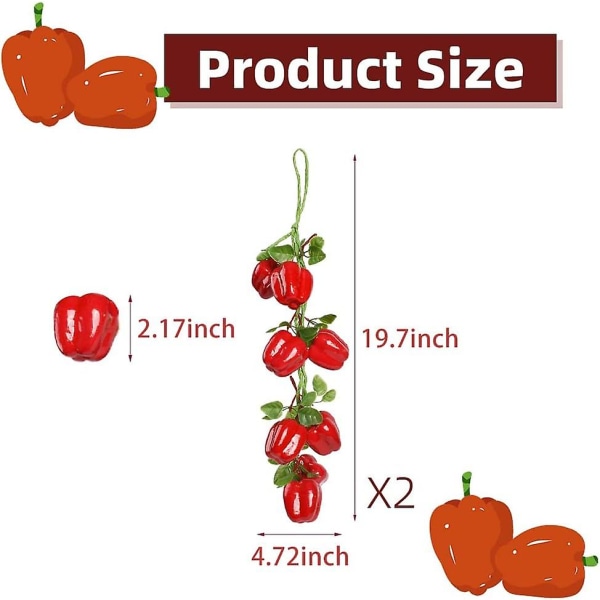 Konstgjord hängande paprikasnöre 2st, Simulerad verklighetstrogen Hot Chili Grönsaksfrukt Garland Vine För Hem Kök Fruktaffär Supermarket Farm Par