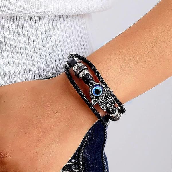 Mode Palm Devil's Eye Ægte Læder Armbånd Til Kvinder Mænd Smykker Tilbehør Gave
