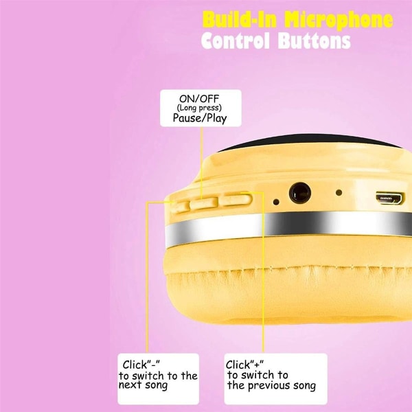 Trådløse Bluetooth-hodetelefoner for barn, Søte Over Ear-hodetelefoner med mikrofon, trådløse hodetelefoner for yellow