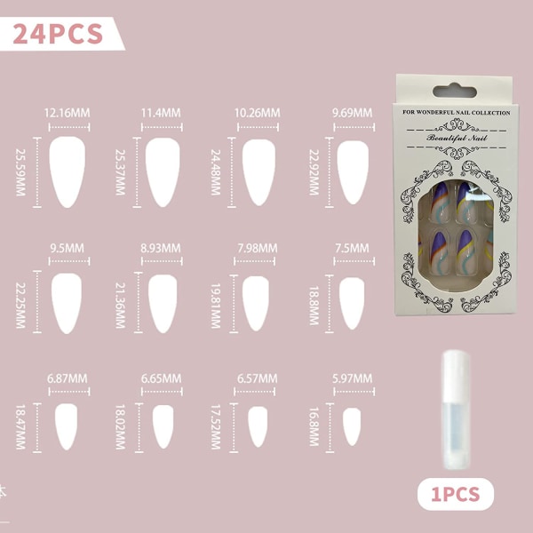 24 stykker akryl falske neglesæt til kvinder piger - mellemstørrelse