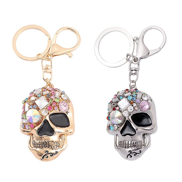 2 st Dödskalle Nyckelringar Rhinestone Inlagd Dödskalle Nyckelring Trendig Handväska Hängen