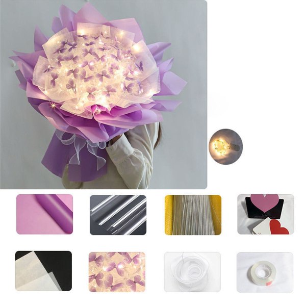 Hiusnauhat Uudet 33kpl perhoset kukkakimppu set led-valolla Upeita lahjaideoita ystävänpäiväksi, syntymäpäiväksi, vuosipäiväksi, kihlaukseen Purple One Size