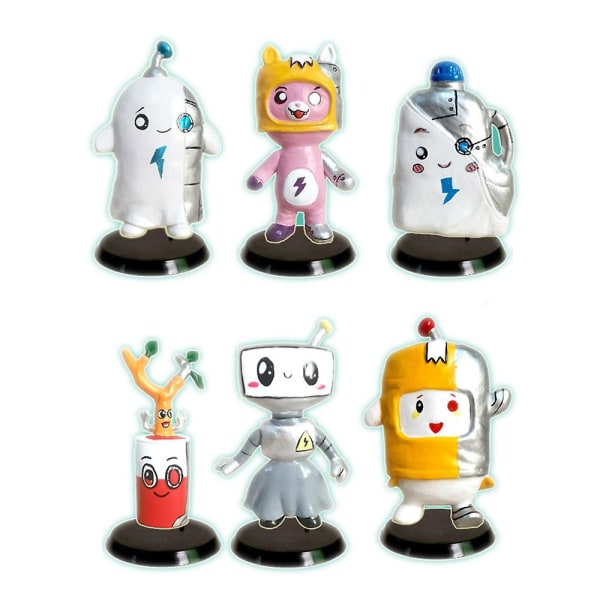 6 stk/sæt Lankybox Legetøj Figurer Robotmodel til børn, tegneseriefigurer Samlemodel Dukker Bordpynt med base Skrivebordsdekoration