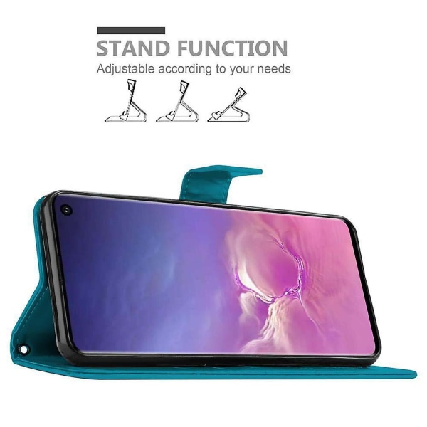 Samsung Galaxy S10 4G Handy Hülle Cover Case Etui - med Blumenmuster og Standfunksjon og Kartenfach FLORAL BLUE Galaxy S10 4G