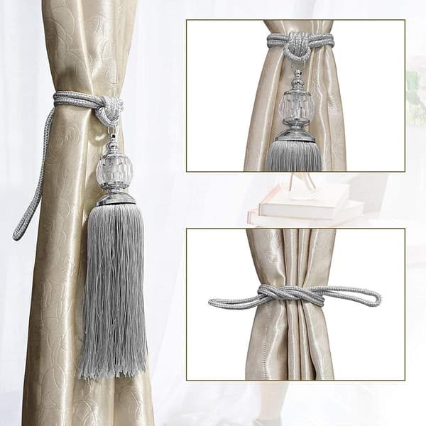 Curtain Tiebacks, Gold Crystal Tassel Curtain Tieback Hook, Decorative Curtain Fastener, Suitable for Office, 2 Pack Black