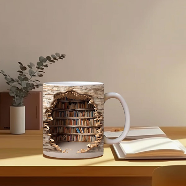 3D Bokhylla Mugg - Coola Födelsedags- och Julklappar Till Honom Hennes - Keramisk Kaffemugg