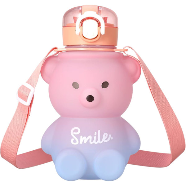 Kawaii-vesipullo oljella, karhun juomapullo 800 ml vuototiivis vesikupin pullot olkahihnalla teini-ikäisille lapsille tytöille matkalle kouluun toimistoon