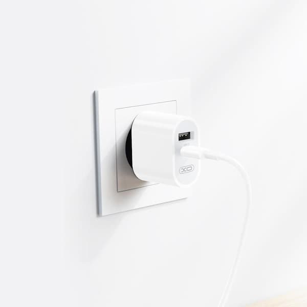 iPhone Hurtiglader Dobbelt Port USB-C Strømadapter med Ladekabel Hvid White White