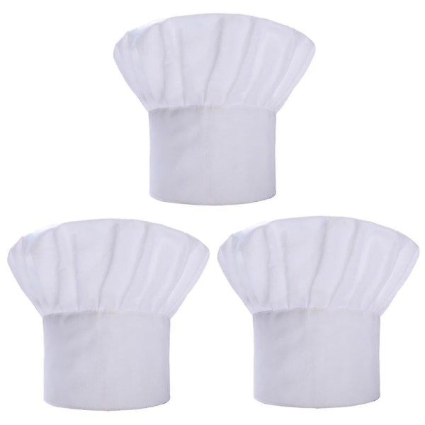 Set av 3-pack vuxen kock hatt vuxen justerbar elastisk bakare kök matlagning kock cap White