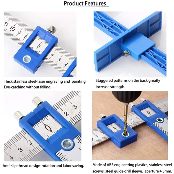 Punch Locator Justerbar boreføringshylster Kabinet Hardware Jig Templat Måleværktøj