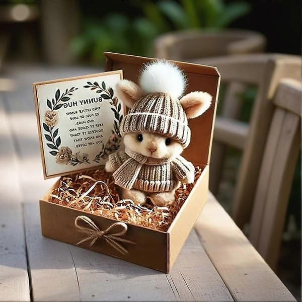Mini Rabbit Hug Easter Gift Bunny Plush Pocket Hug Rabbit with Positive Cards Gray