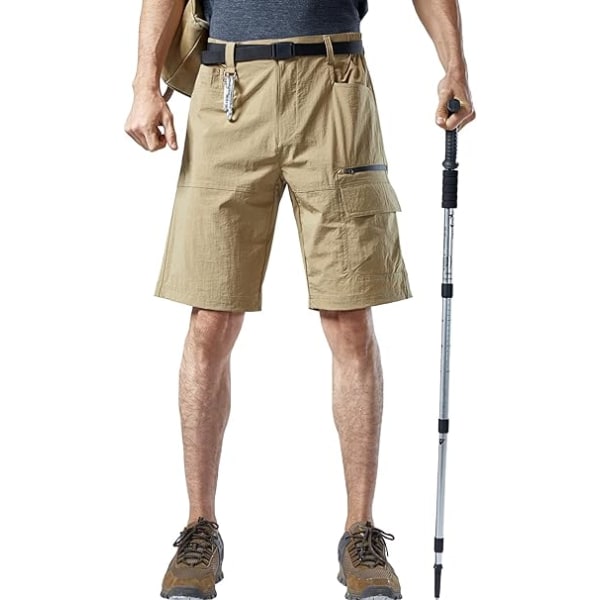 Khaki herreshorts Pustende utendørs Hurtigtørrende Lettvektssport Lettvekt Elastisk Sykkelklatring Bermuda-shorts med flere lommer, XL