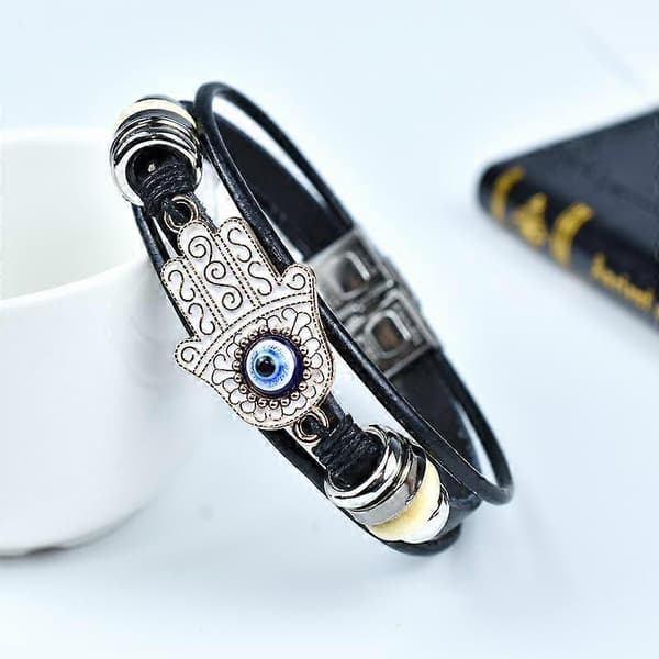 Mode Palm Devil's Eye Ægte Læder Armbånd Til Kvinder Mænd Smykker Tilbehør Gave
