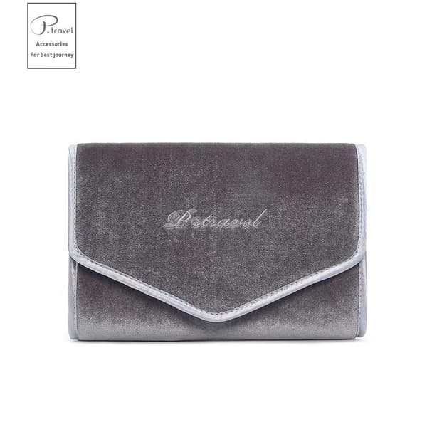 Bærbar smykke rejsearrangør til halskæder, øreringe og tilbehør Grå Gray Plush Large