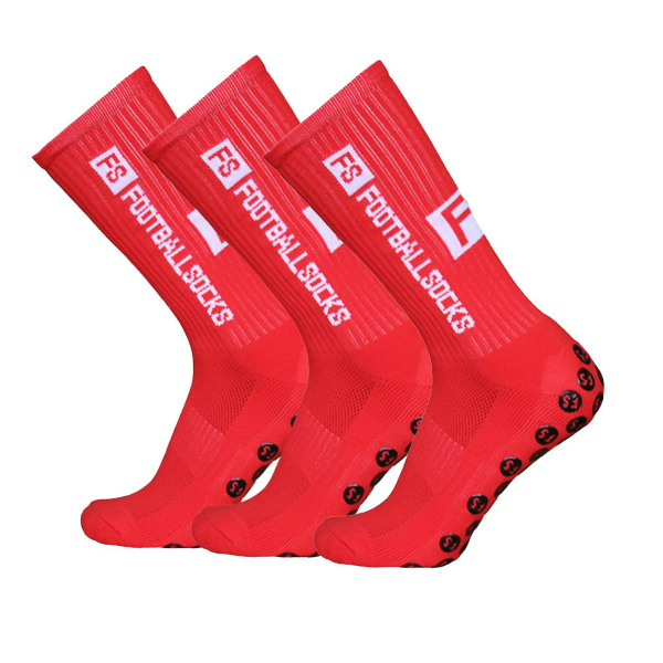 3 pakker sportssokker kompressionsstrømper atletisk strømper Anti-skrid hurtigtørrende fodbold fodbold sokker red