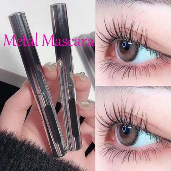 Børsteløs metal mascara, vandtæt metal mascara, 3d mascara fiber vipper sort slank ikke-udsmurt langvarig 1pcs